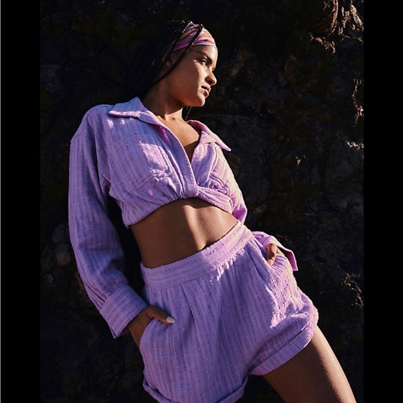 Free People Other - Free People Lavender Two-Piece Cropped Shirt & Shorts Set